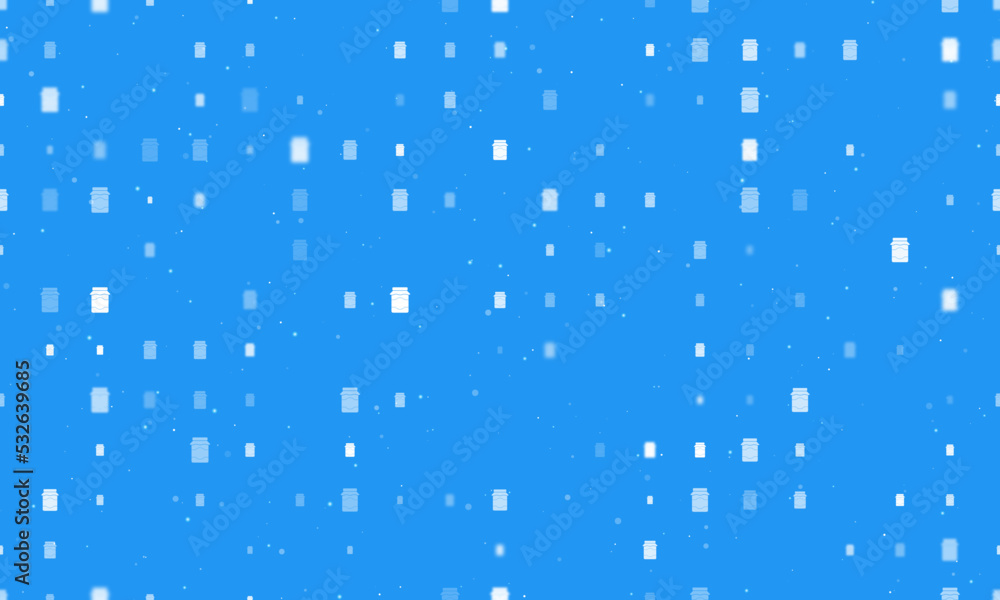 Poster seamless background pattern of evenly spaced white jar of jam symbols of different sizes and opacity