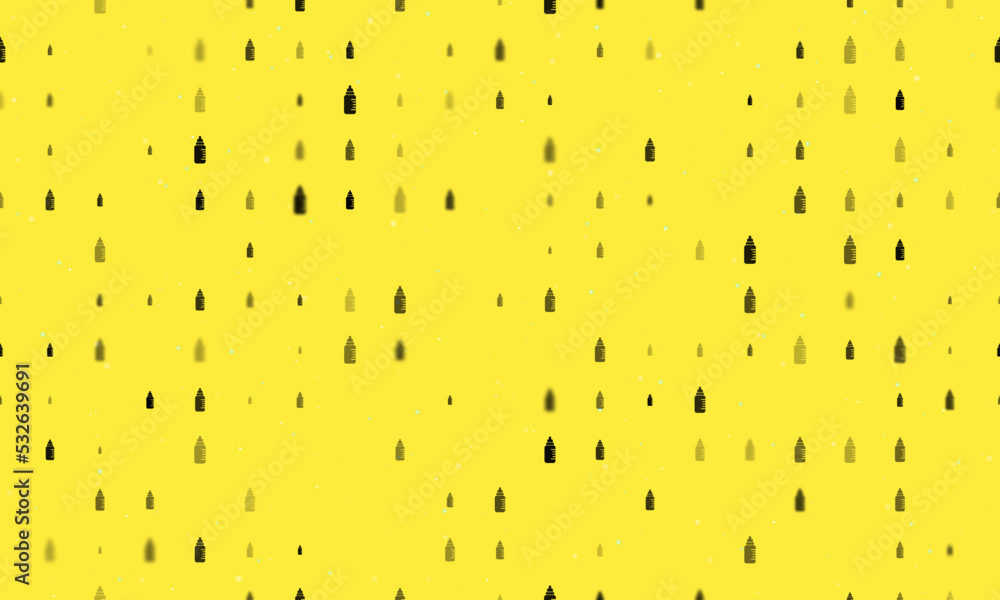 Poster seamless background pattern of evenly spaced black feeding bottle symbols of different sizes and opa