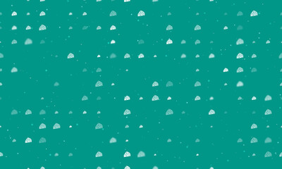 Seamless background pattern of evenly spaced white cheese symbols of different sizes and opacity. Vector illustration on teal background with stars