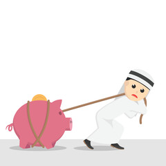 businessman arabian pulling the piggy bank