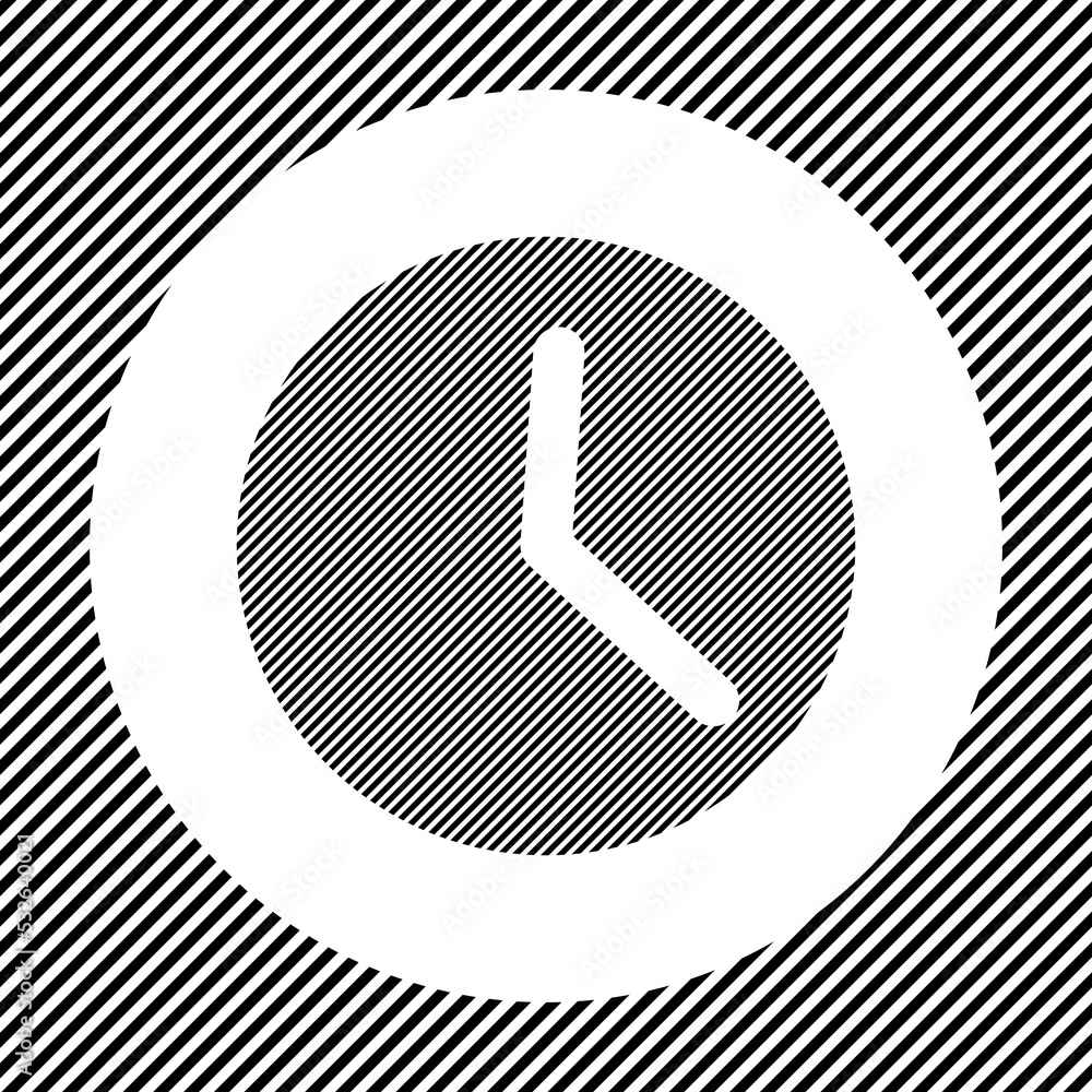 Poster a large time symbol in the center as a hatch of black lines on a white circle. interlaced effect. se
