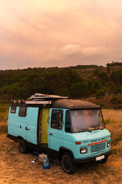 Wandering travelers vintage van