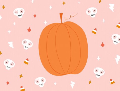 Skull and pumpkin Happy Halloween illustration 