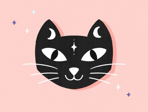 Black Magic Cat Spooky Halloween Illustration