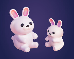 3D Illustration of two cute bunnies