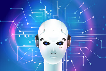 Artificial Intelligence (AI) robot banner background concept vector illustration