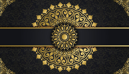 Beautiful luxury mandala design background in gold color. Decorative golden greeting card. Design for invitation, wedding card, Diwali, decoration. India, Indian, Arabic, Damask, Asian, Turkish