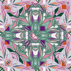 Kaleidoscope mosaic seamless pattern. Abstract geometric ethnic tile. Creative floral vintage ornament.