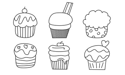 hand drawn cupcake,doodle cupcake vector set