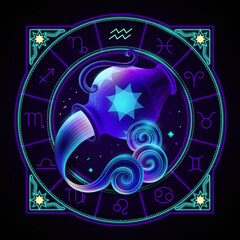 Neon zodiac sign of Aquarius