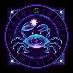 Neon zodiac sign of Cancer