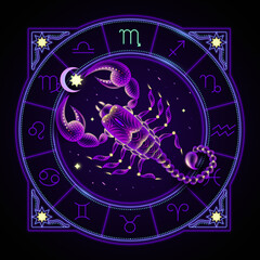 Neon zodiac sign of Scorpio