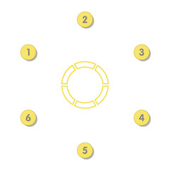 Basic circle infographic with 6 steps, process or options.