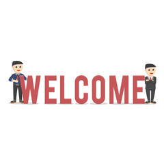 business welcome design with characters on white background