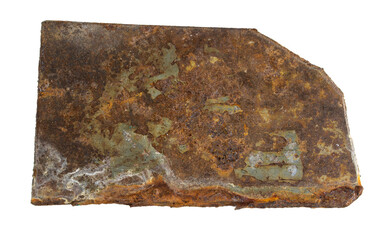 Metal sheet covered with rust on a white background