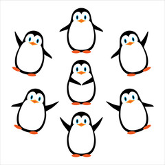 Vector illustration. Funny penguins. A collection in a flat style