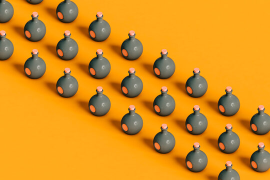 rows of many  Halloween Witches' Potions