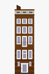 Multi-storey brown building flat design, color icon. Real estate . Apartment house. Vector silhouette illustration