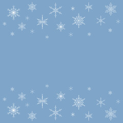 Naklejka na ściany i meble Banner with white snowflakes on the edges on a blue background