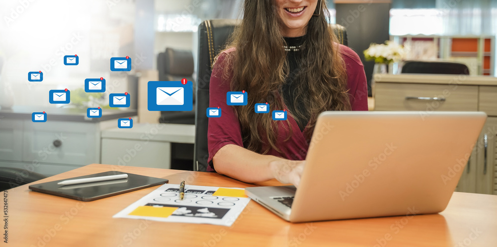 Poster mail communication connection message to mailing contacts phone global letters concept