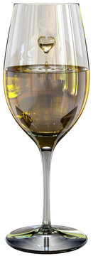 3D Rendered White Wine in a Glass With Heart Shaped Splash Illustration