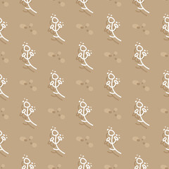 Stylized plants drawn with white outline on a brown background. Floral seamless pattern. Flat vector illustration.