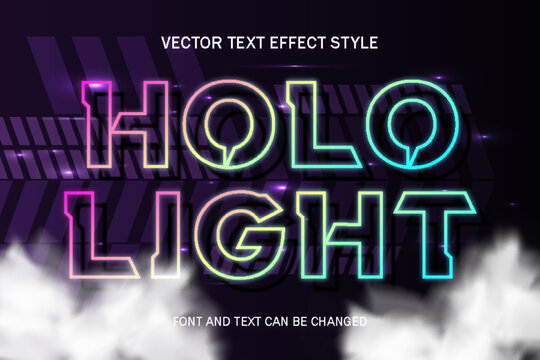 Holo Light Neon Light Font Typography Lettering 3d Editable Text Effect Font Style Template Background