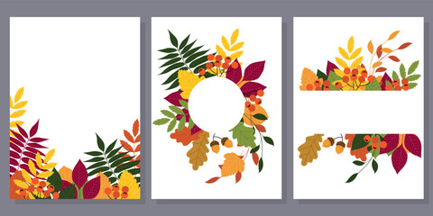 set of postcards with autumn leaves and a place for text