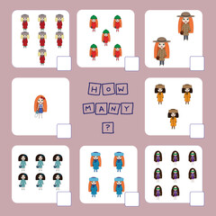 Counting Game for Preschool Children.  Count how many girls