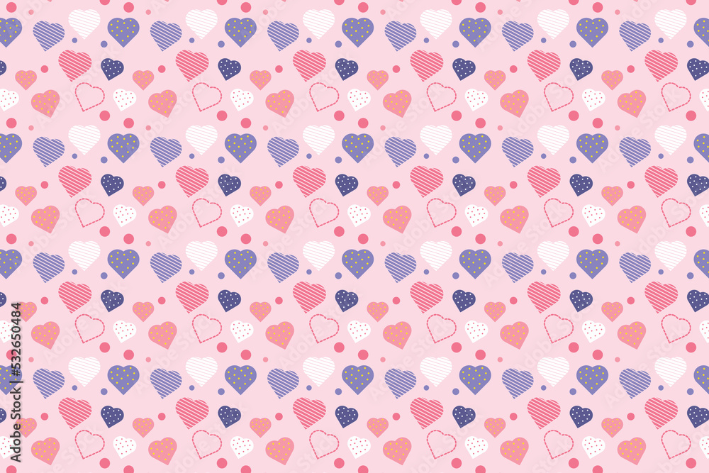 Poster seamless love pattern decoration with different heart shapes on a pink background. minimal pattern v