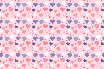 Seamless love pattern decoration with different heart shapes on a pink background. Minimal pattern vector for valentines day. Abstract love pattern background for wallpapers and wrapping papers.