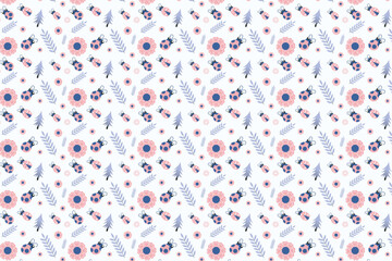Abstract insects patten decoration with flower, ladybug, and pine leaves. Seamless tropical pattern vector on a white background. Minimal floral pattern design for gift cards, wallpapers, and clothing