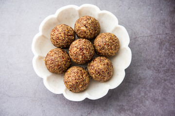 Alsi pinni laddu or flax seed laddo or healthy jawas ladoo are delicious Indian sweet energy balls