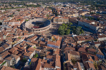 Top view of downtown Verona Italy. Aerial view of Arena di Verona, Italy.