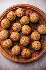 Alsi pinni laddu or flax seed laddo or healthy jawas ladoo are delicious Indian sweet energy balls