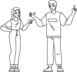couple arguing line pencil drawing vector. argument conflict, woman divorce, relationship man, home problem, unhappy argue sad couple arguing character. people Illustration
