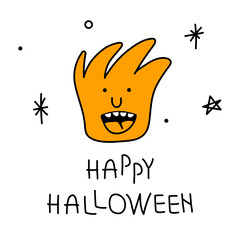 Character monster with phrase HAPPY HALLOWEEN. Vector illustration Spooky Season creepy avatar on 31 October.