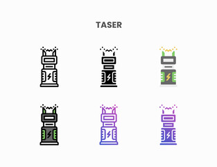 Taser icon set with line, outline, flat, filled, glyph, color, gradient. Can be used for digital product, presentation, print design and more.