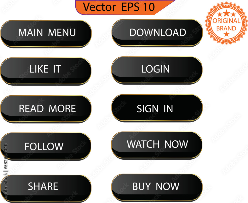 Wall mural set of glass black buttons and sliders, web icons of different forms. gradient mesh. button set colo