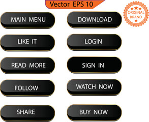 Set of glass black buttons and sliders, web icons of different forms. Gradient mesh. Button set color black glossy. EPS 10. Only commercial use