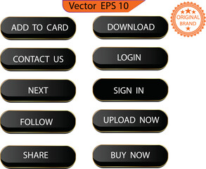 Set of glass black buttons and sliders with text, web icons of different forms. Gradient mesh. Button set color black glossy. EPS 10. Only commercial use