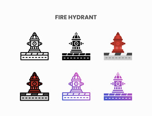 Fire Hydrant icon set with line, outline, flat, filled, glyph, color, gradient. Can be used for digital product, presentation, print design and more.