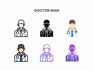 Doctor Man icon set with line, outline, flat, filled, glyph, color, gradient. Can be used for digital product, presentation, print design and more.