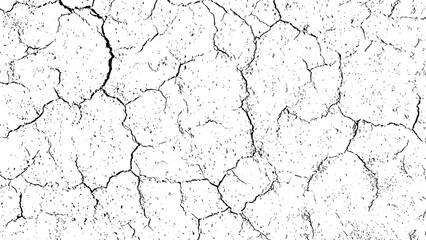 Cracks overlay textured. Distressed black texture. Dark grainy texture on white background. Grain noise particles. Rusted white effect. Grunge design elements. Vector illustration, EPS 10.