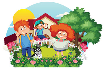 Happy kids at backyard