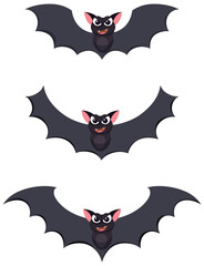 Set of bat cartoon flying