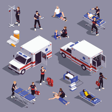 Ambulance Paramedics Isometric Set