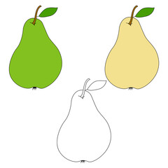 A set of pears on a white background. The pear is green. yellow in the doodle style. Hand drawn fruits