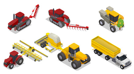 Fototapeta premium Isometric Agricultural Machinery Set