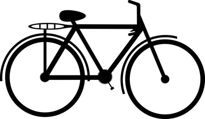 Vector isolated bicycle icon. Bike silhouette symbol with rider on road sign.